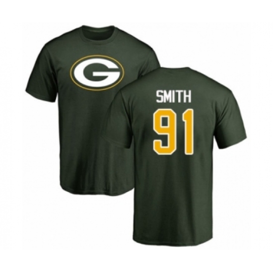 Football Green Bay Packers #91 Preston Smith Green Name & Number Logo T-Shirt - Jersey
