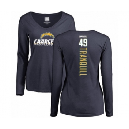 Football Women's Los Angeles Chargers #49 Drue Tranquill Navy Blue Backer Long Sleeve T-Shirt - Jersey
