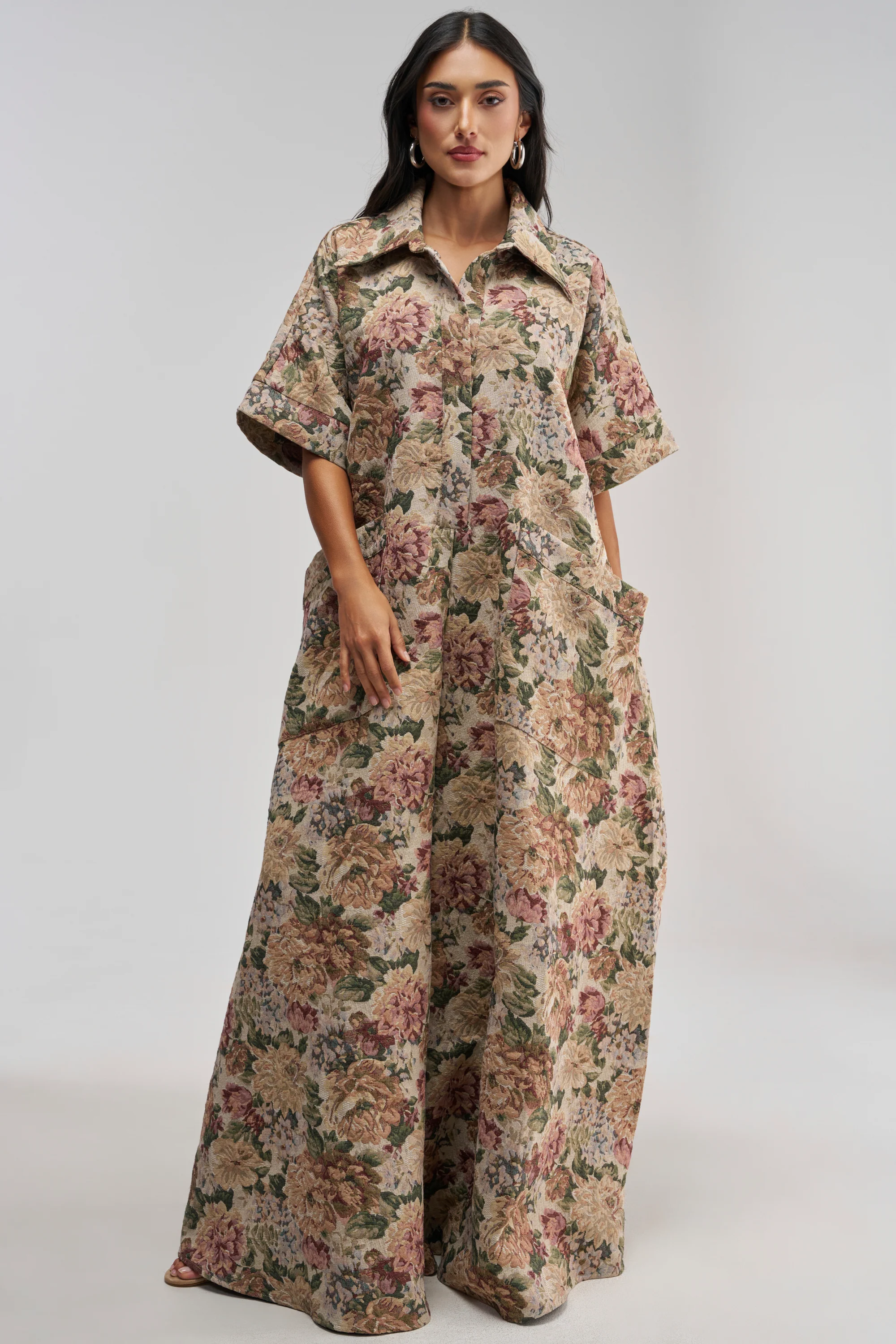 VANJA BROCADE JUMPSUIT IN IVORY - Akira Wear