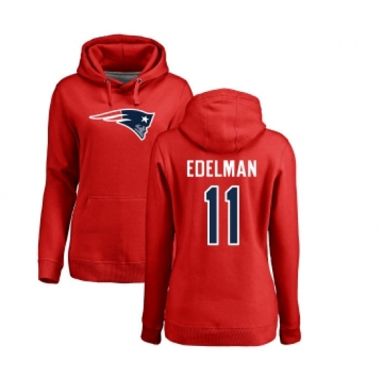 Football Women's New England Patriots #11 Julian Edelman Red Name & Number Logo Pullover Hoodie - Jersey