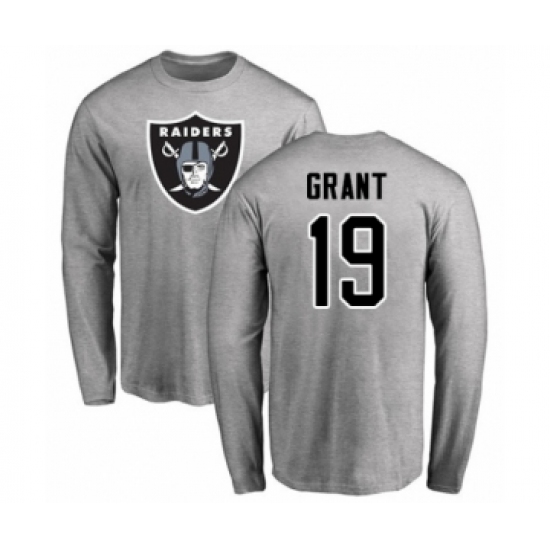Football Oakland Raiders #19 Ryan Grant Ash Name & Number Logo Long Sleeve T-Shirt - Jersey