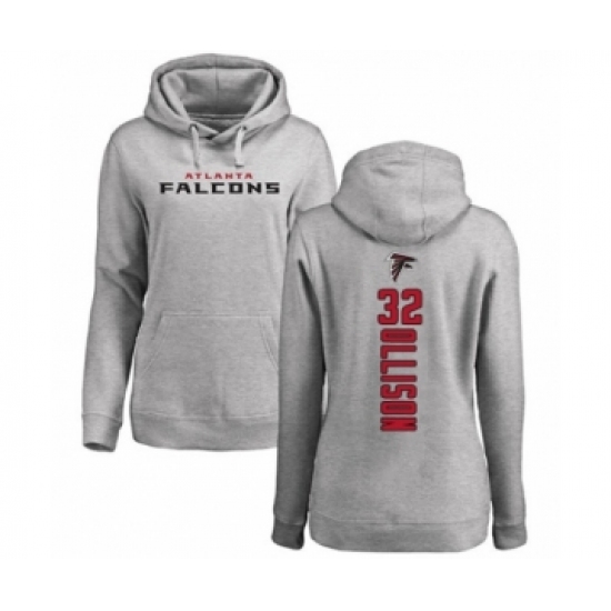 Football Women's Atlanta Falcons #32 Qadree Ollison Ash Backer Pullover Hoodie - Jersey