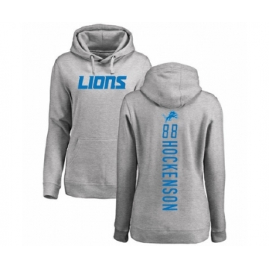 Football Women's Detroit Lions #88 T.J. Hockenson Ash Backer Pullover Hoodie - Jersey