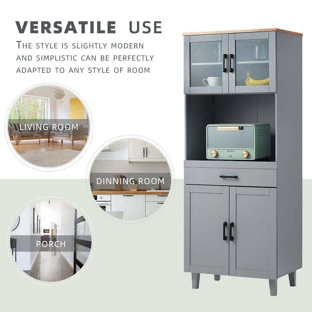 Erinnyees Kitchen Cabinet Pantry Cabinets with 2 Cabinets, 1 Cutlery Drawer, 1 Open Shelf, Kitchen Storage Cabinets for Home&Office