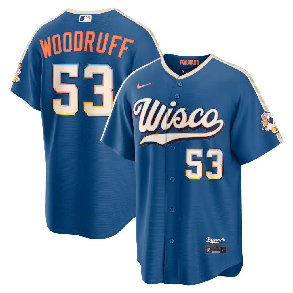 Men's Milwaukee Brewers Brandon Woodruff Nike Mineral Blue 2026 City Connect Stadium Jersey - Jersey