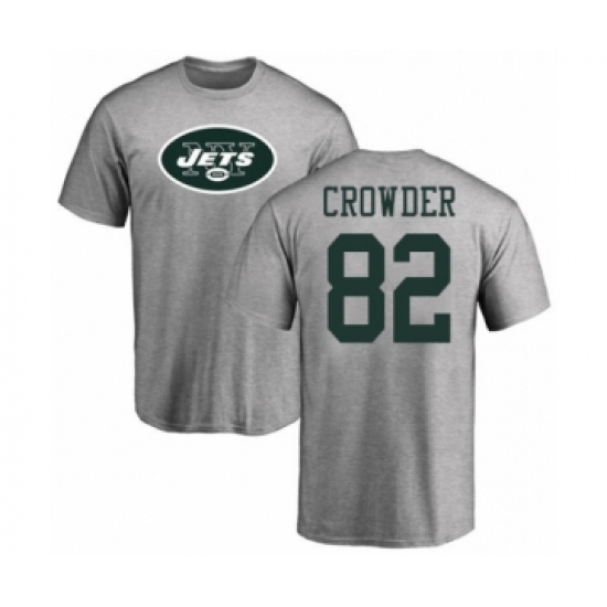 Football New York Jets #82 Jamison Crowder Ash Name & Number Logo T-Shirt - Jersey