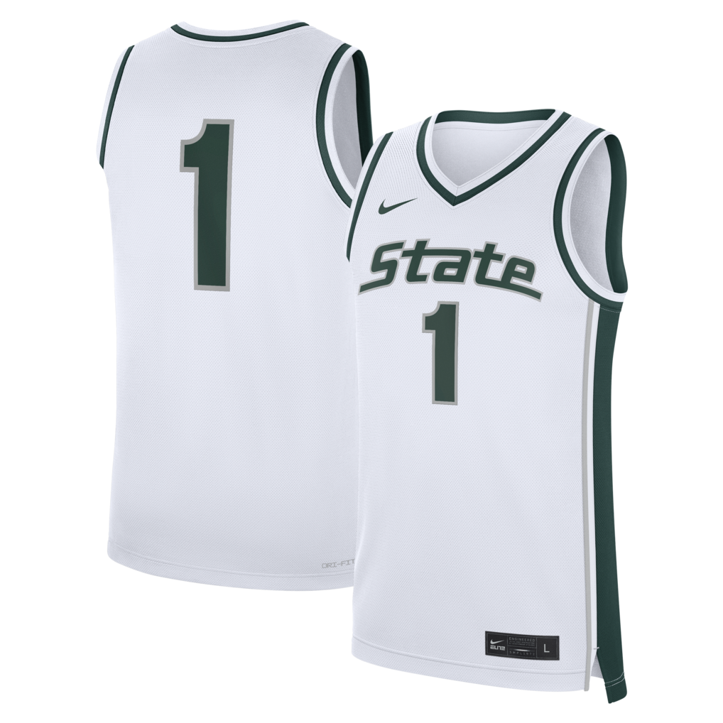 Men's Nike White Michigan State Spartans #1 Alternate Replica Basketball Jersey - Jersey