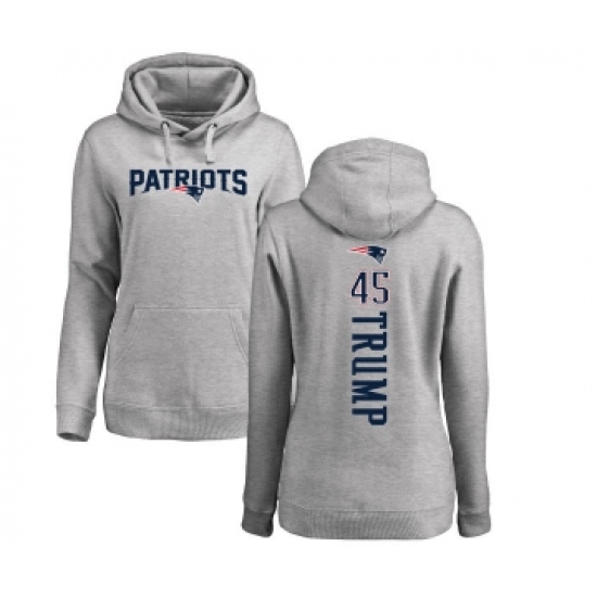 Football Women's New England Patriots #45 Donald Trump Ash Backer Pullover Hoodie - Jersey