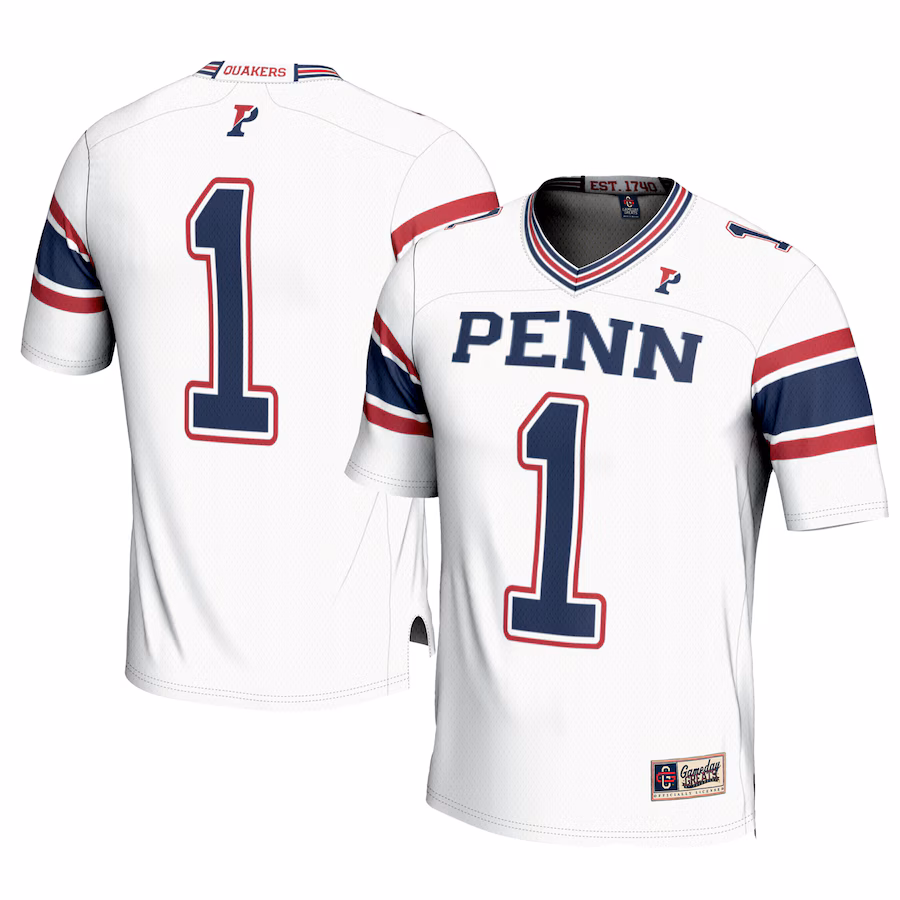 Men's GameDay Greats #1 White Pennsylvania Quakers Football Jersey - Jersey