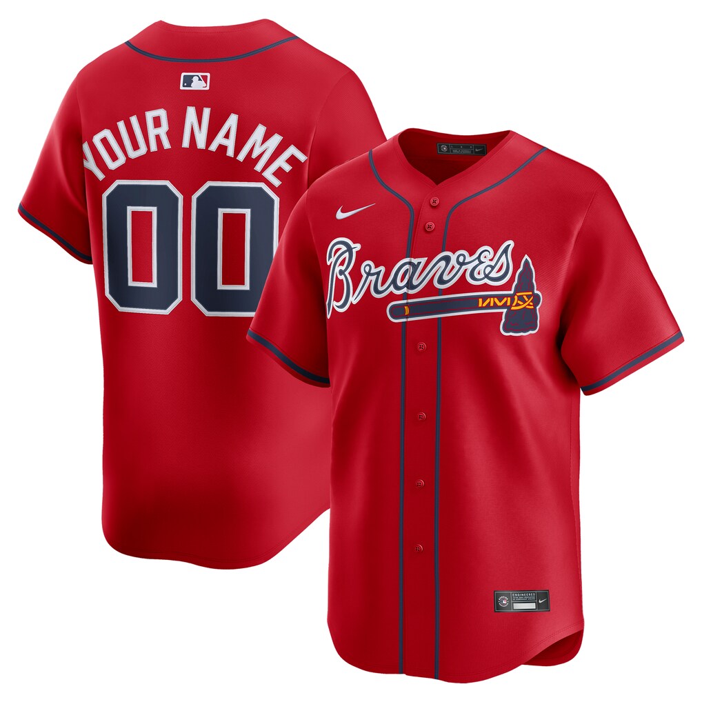 Men's Atlanta Braves Nike Red Alternate Limited Custom Jersey - Jersey