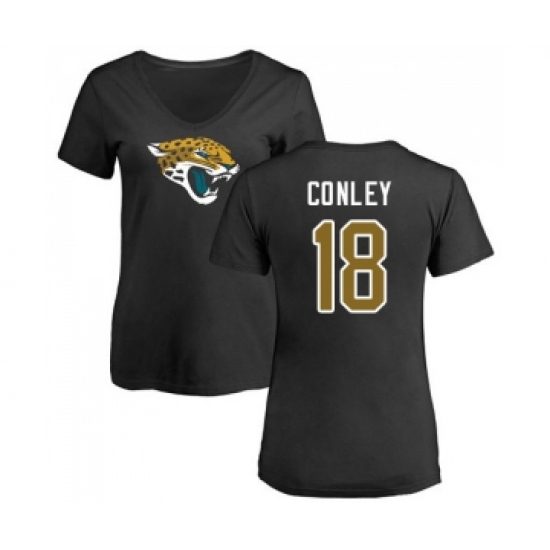 Football Women's Jacksonville Jaguars #18 Chris Conley Black Name & Number Logo Slim Fit T-Shirt - Jersey