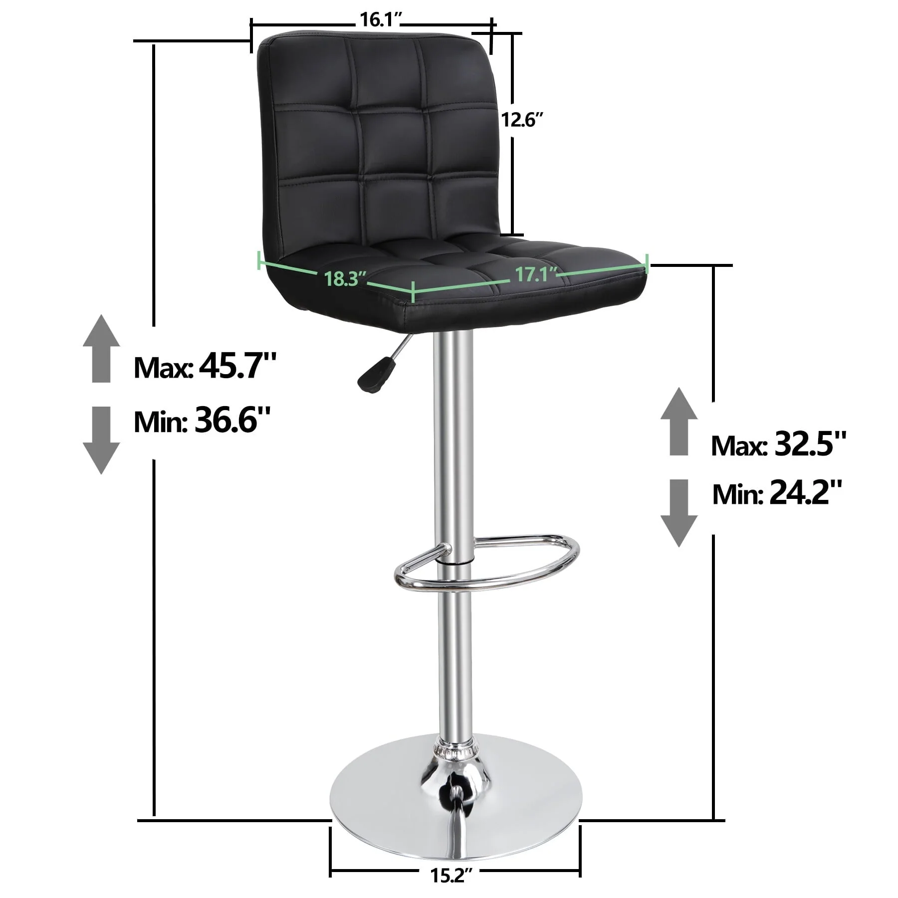 ZENY Set of 4 Bar Stool Soft Cushion Metal Frame 24-32