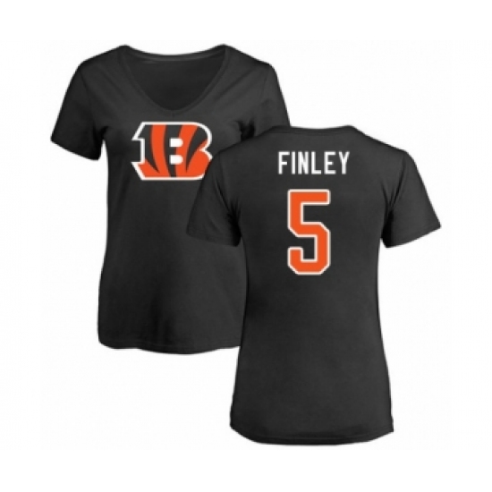 Football Women's Cincinnati Bengals #5 Ryan Finley Black Name & Number Logo T-Shirt - Jersey