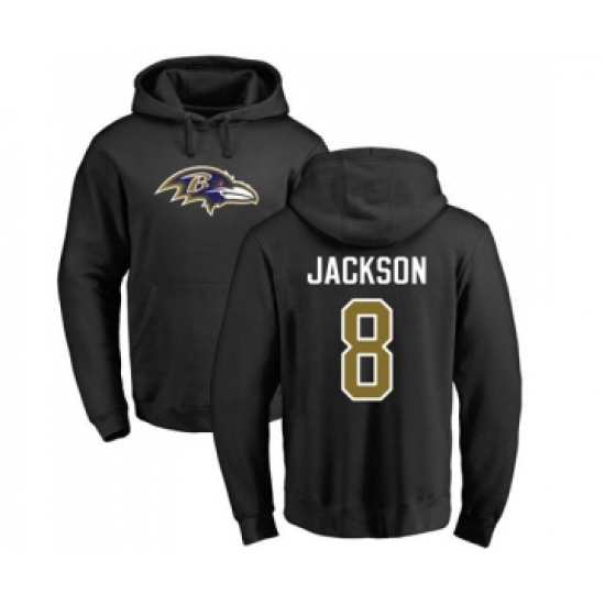 Football Baltimore Ravens #8 Lamar Jackson Black Name & Number Logo Pullover Hoodie - Jersey