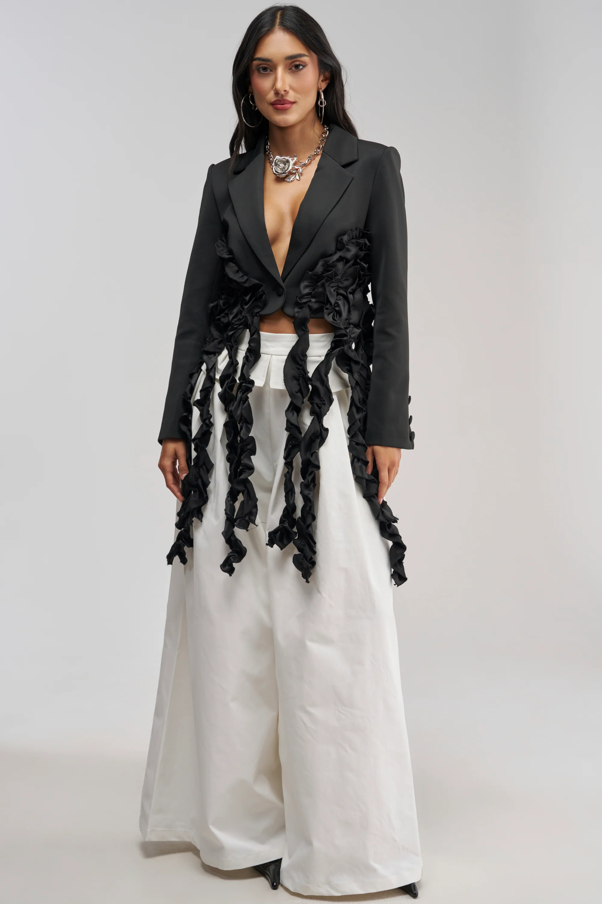 CAUGHT YOUR EYE RUFFLE TRIM BLAZER - Akira Wear