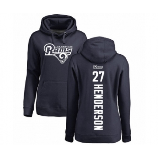 Football Women's Los Angeles Rams #27 Darrell Henderson Navy Blue Backer Pullover Hoodie - Jersey