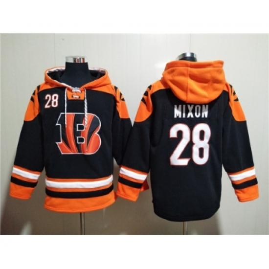 Men's Cincinnati Bengals #28 Joe Mixon Orange Black Ageless Must-Have Lace-Up Pullover Hoodie - Jersey