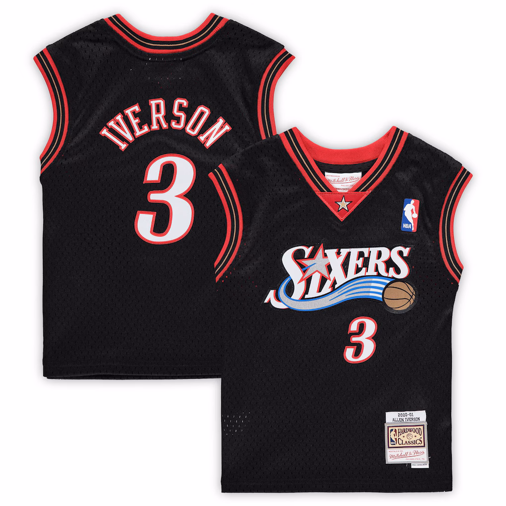 Preschool Philadelphia 76ers Allen Iverson Mitchell & Ness Black 2000-2001 Hardwood Classics Throwback Team Jersey - Jersey