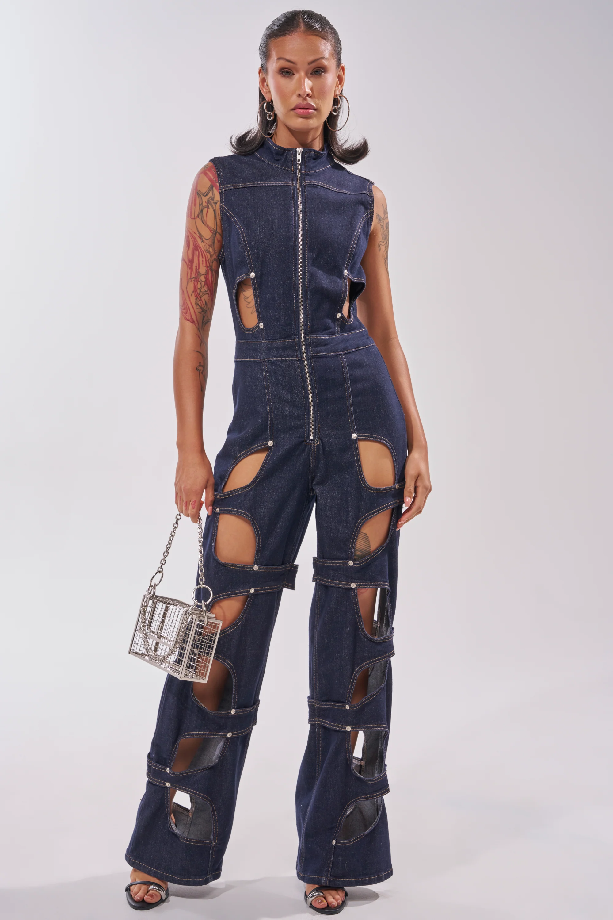 BRING THE ENERGY CUT OUT DENIM JUMPSUIT - Akira Wear