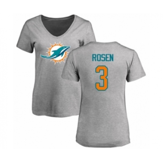 Football Women's Miami Dolphins #3 Josh Rosen Ash Name & Number Logo T-Shirt - Jersey