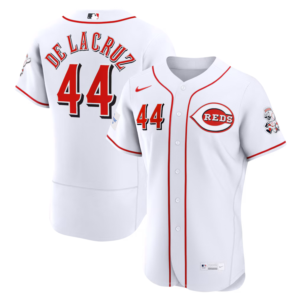Men's Cincinnati Reds Elly De La Cruz Nike White Home Authentic Sponsor Patch Jersey - Jersey