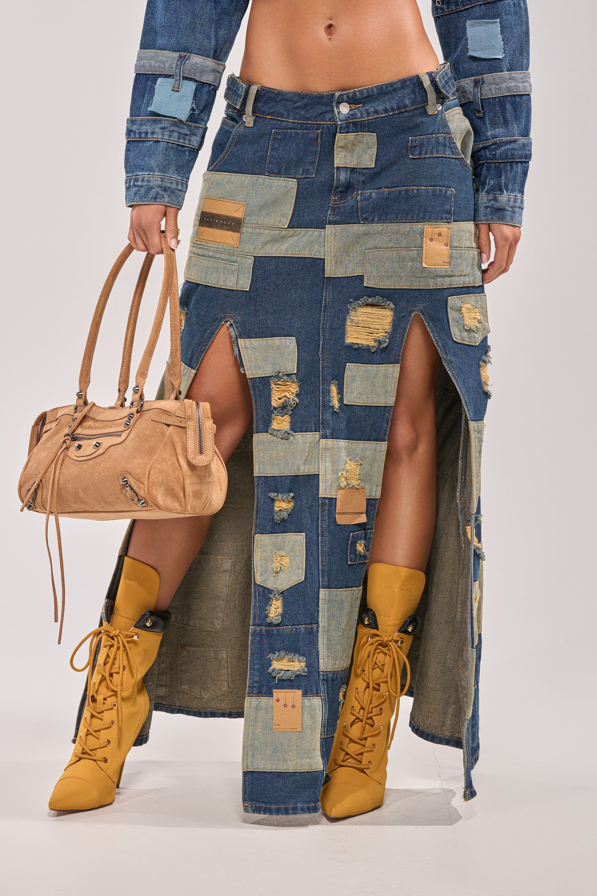 PATCH ME UP DENIM MAXI SKIRT - Akira Wear