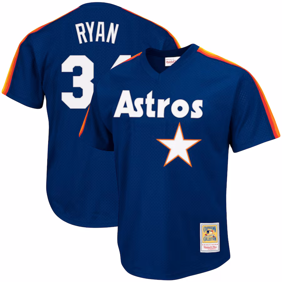 Men's Houston Astros Nolan Ryan Mitchell & Ness Navy Cooperstown Collection Big & Tall Mesh Batting Practice Jersey - Jersey