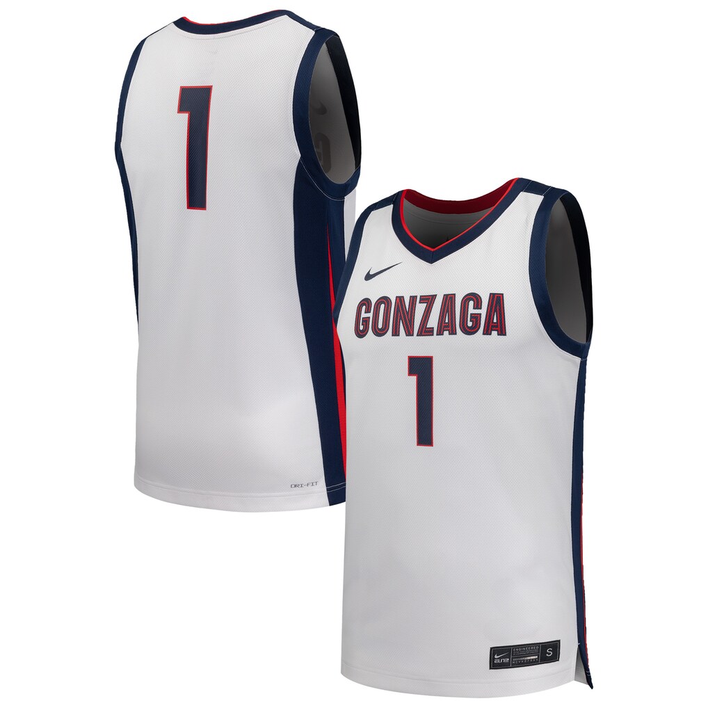Men's Nike #1 White Gonzaga Bulldogs Replica Basketball Jersey - Jersey
