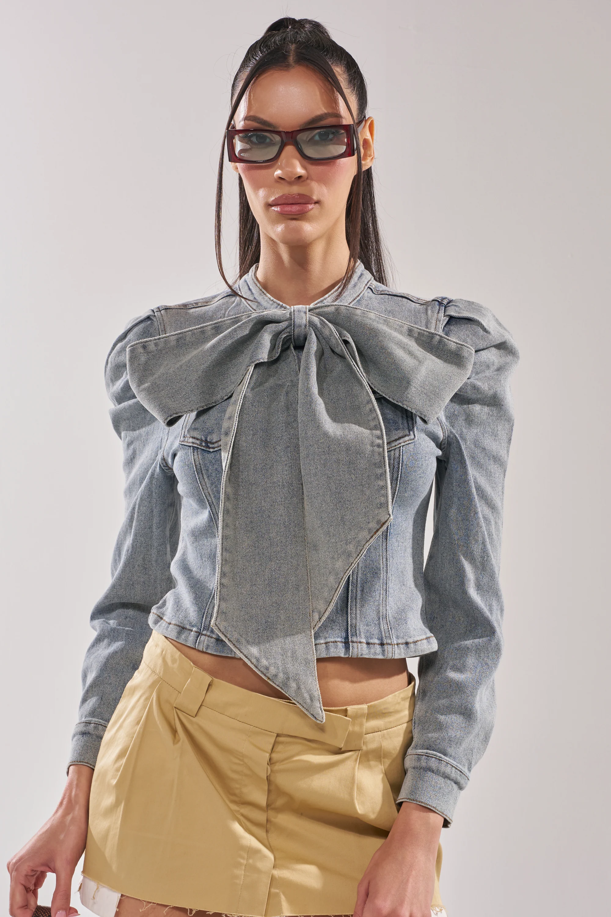 WAIT FOR U DENIM BOW BLOUSE TOP - Akira Wear