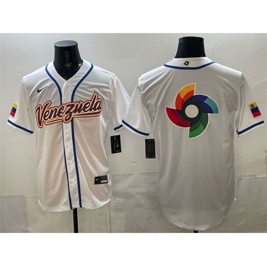 Men's Venezuela Baseball White 2026 World Baseball Classic Big Logo Home Stadium Stitched Jersey - Jersey