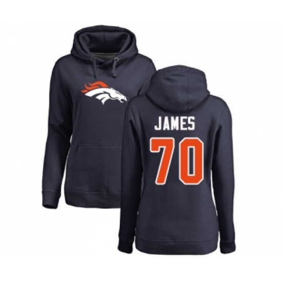 Football Women's Denver Broncos #70 Ja'Wuan James Navy Blue Name & Number Logo Pullover Hoodie - Jersey