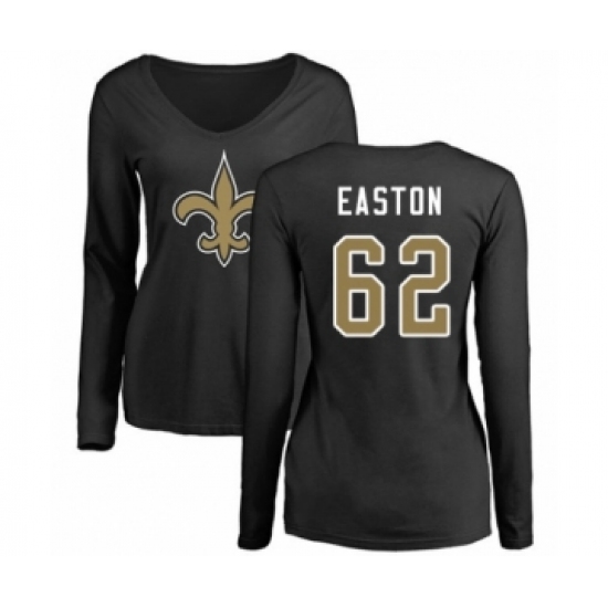 Football Women's New Orleans Saints #62 Nick Easton Black Name & Number Logo Slim Fit Long Sleeve T-Shirt - Jersey