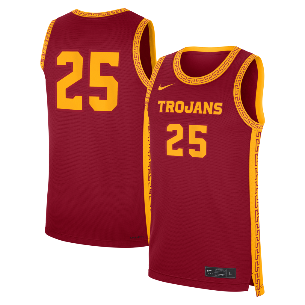 Men's Nike #25 Cardinal USC Trojans Road Replica Basketball Jersey - Jersey