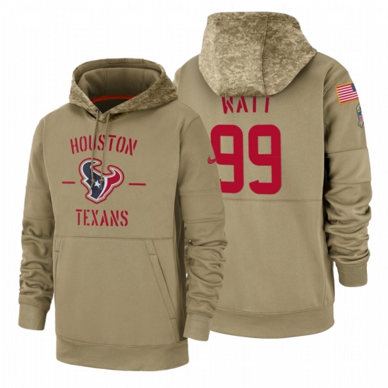 Men's Houston Texans #99 J.J. Watt 2019 Salute to Service Tan Sideline Therma Pullover Hoodie - Jersey