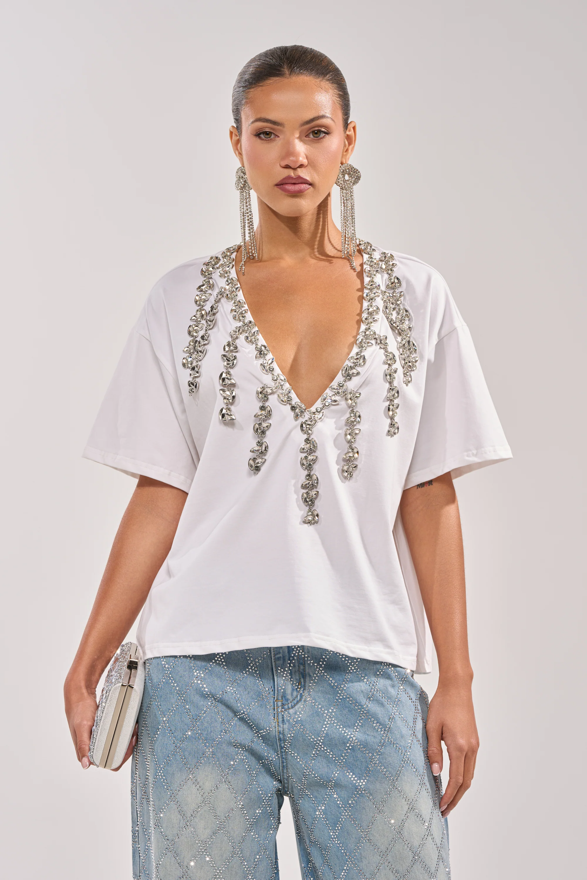 TOO DEEP RHINESTONE TEE - Akira Wear