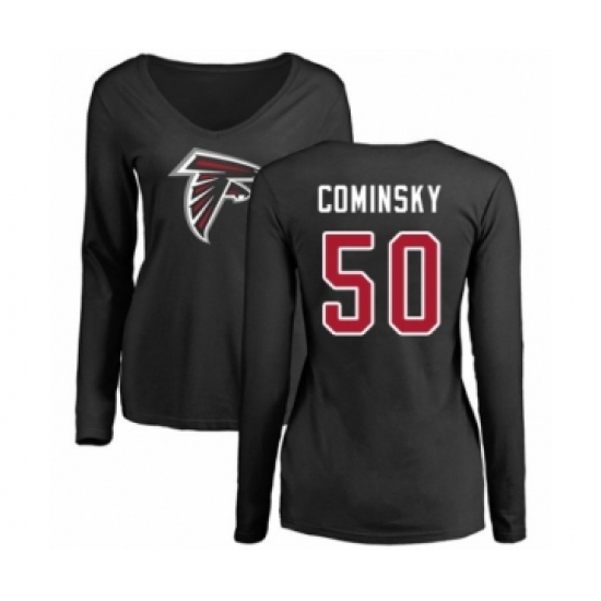 Football Women's Atlanta Falcons #50 John Cominsky Black Name & Number Logo Long Sleeve T-Shirt - Jersey