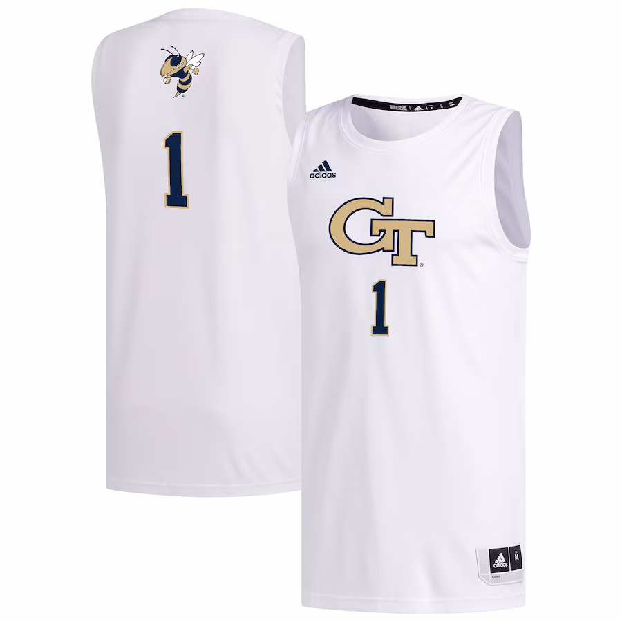 Men's adidas #1 White Georgia Tech Yellow Jackets Replica Basketball Jersey - Jersey