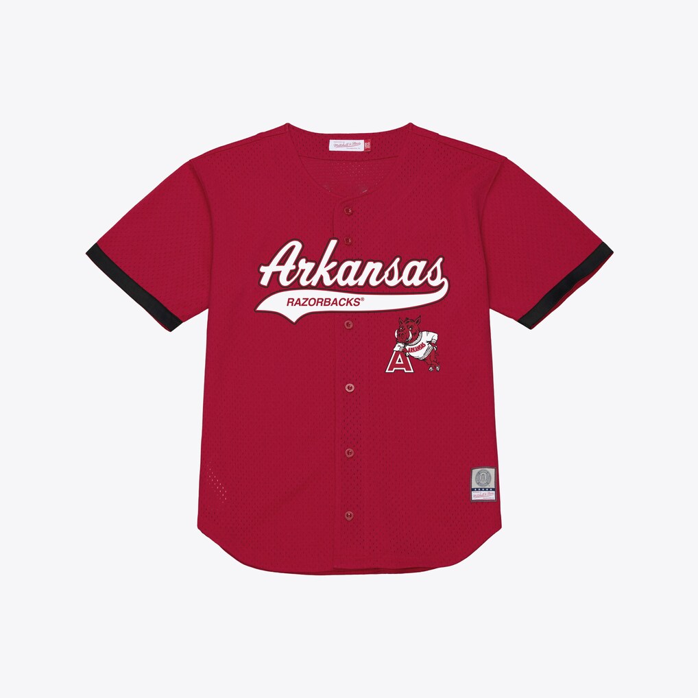 Men's Mitchell & Ness Cardinal Arkansas Razorbacks Mesh Button-Up Batting Practice Baseball Jersey - Jersey