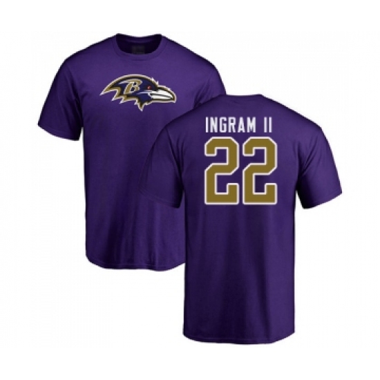 Football Baltimore Ravens #22 Mark Ingram II Purple Name & Number Logo T-Shirt - Jersey