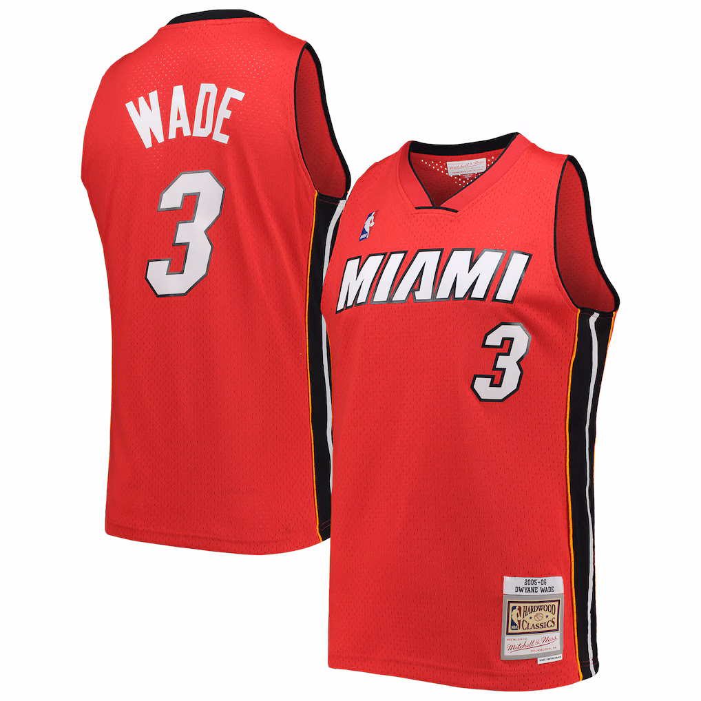 Men's Miami Heat Dwyane Wade Mitchell & Ness Red Hardwood Classics Swingman Jersey - Jersey