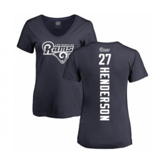 Football Women's Los Angeles Rams #27 Darrell Henderson Navy Blue Backer T-Shirt - Jersey