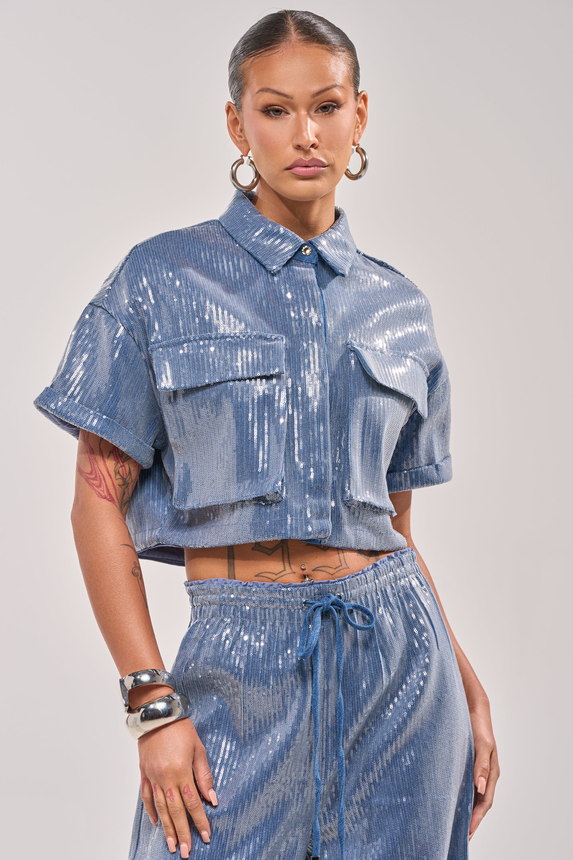 SHAKE IT GIRL SEQUIN BUTTON DOWN - Akira Wear