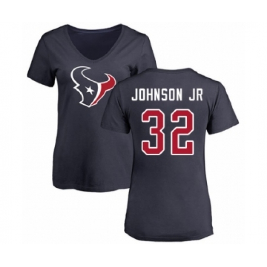 Football Women's Houston Texans #32 Lonnie Johnson Navy Blue Name & Number Logo T-Shirt - Jersey