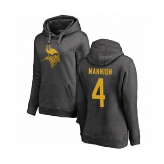 Football Women's Minnesota Vikings #4 Sean Mannion Ash One Color Pullover Hoodie - Jersey