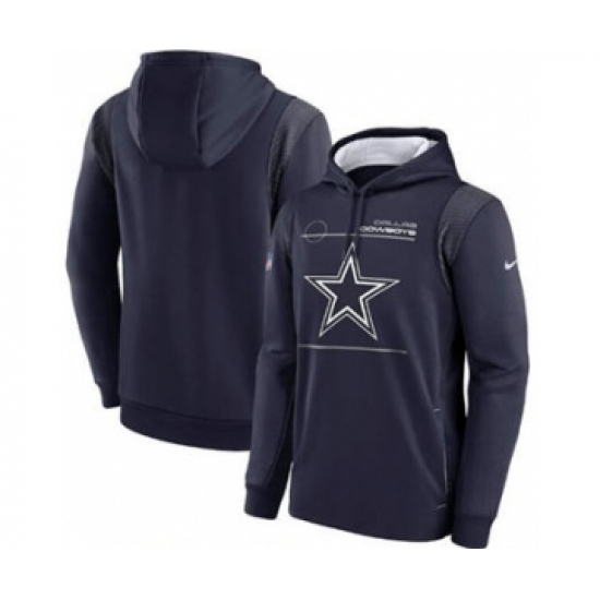 Men's Dallas Cowboys 2021 Navy Sideline Logo Performance Pullover Hoodie - Jersey