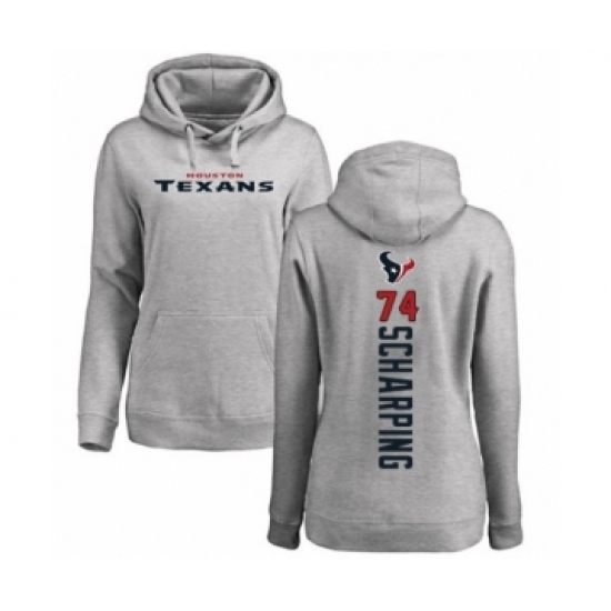 Football Women's Houston Texans #74 Max Scharping Ash Backer Pullover Hoodie - Jersey