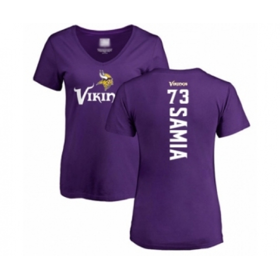 Football Women's Minnesota Vikings #73 Dru Samia Purple Backer Slim Fit T-Shirt - Jersey