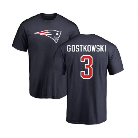 Football New England Patriots #3 Stephen Gostkowski Navy Blue Name & Number Logo T-Shirt - Jersey