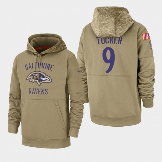 Men's Baltimore Ravens #9 Justin Tucker 2019 Salute to Service Sideline Therma Pullover Hoodie - Tan - Jersey