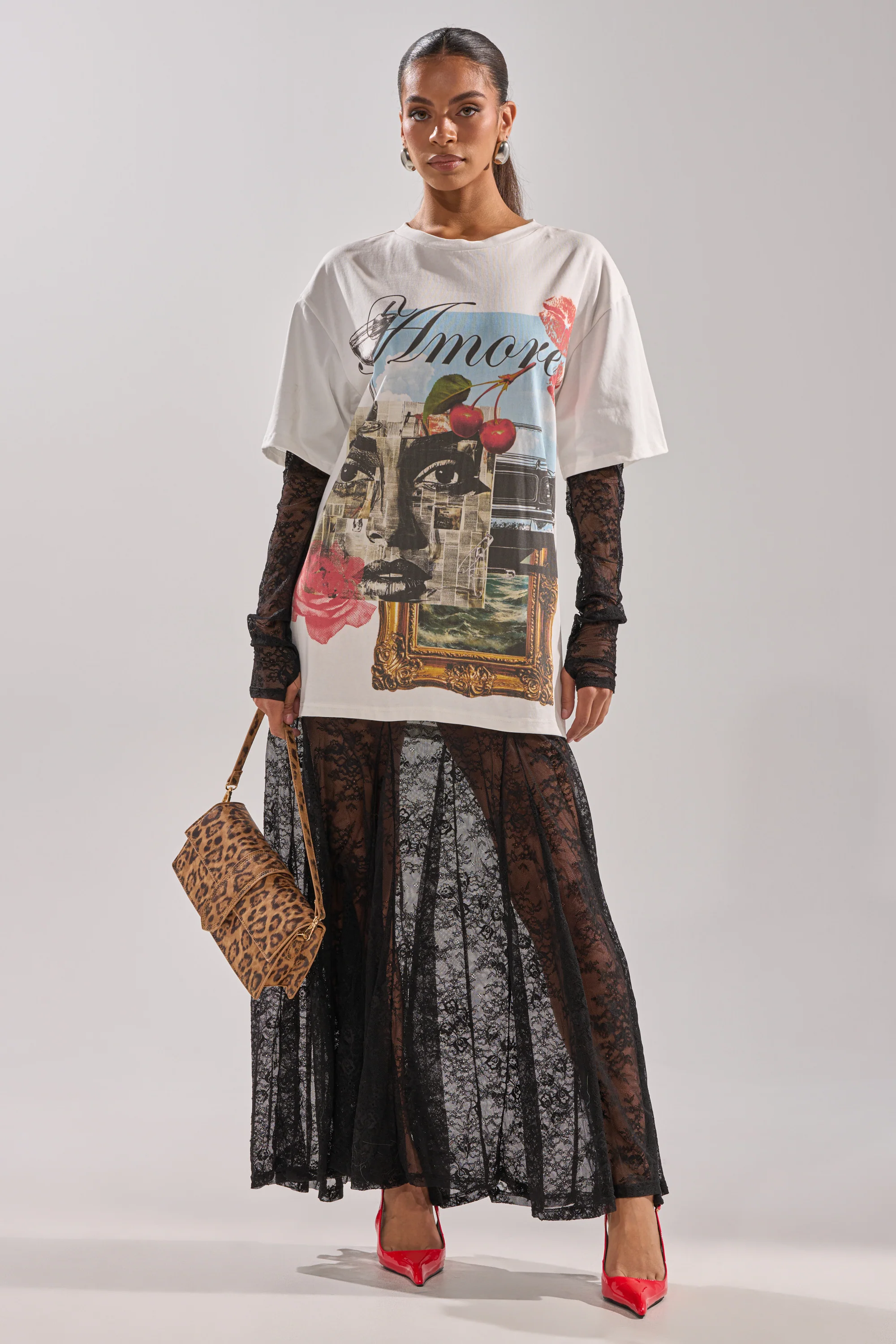 GIRLY BUT NOT LAYERED LACE MIDI DRESS WITH GRAPHIC - Akira Wear